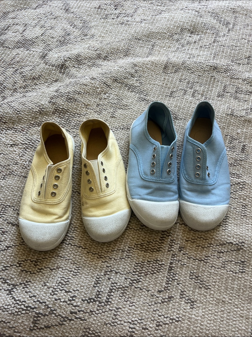 Kids Canvas Slip-On Sneakers in Pale Yellow and Light Blue